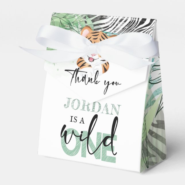 Lion Personalized Wild First Birthday Favor Box (Front Side)