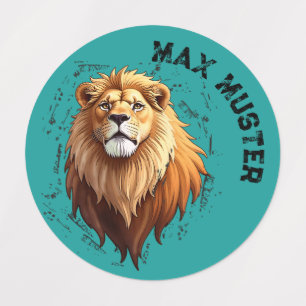 Lion - petrol ・ round kids' labels