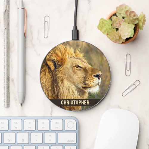 Lion Photo Image Add Name Wireless Charger