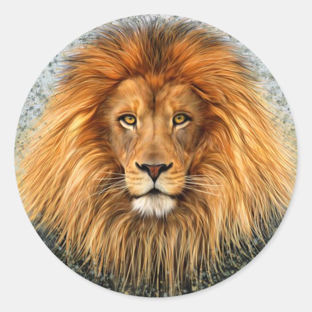 Lion Photograph Paint Art image Classic Round Sticker (Front)