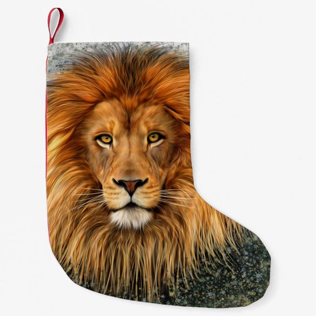 Lion Photograph Paint Art image Small Christmas Stocking (Front)