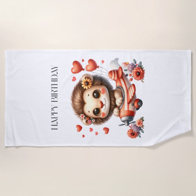 Lion Pilot Birthday Beach Towel (Front)
