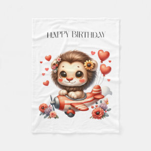 Lion Pilot Birthday Fleece Blanket