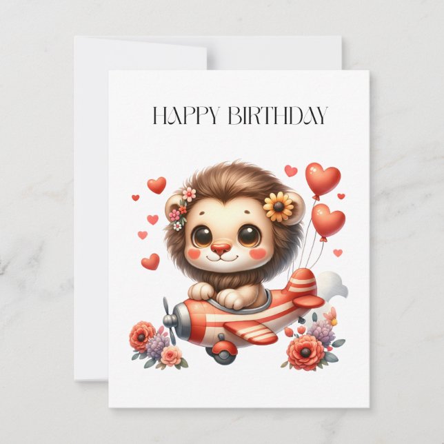 Lion Pilot Birthday Note Card (Front)