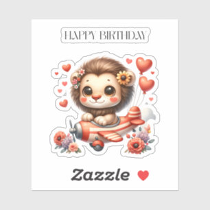 Lion Pilot Birthday Sticker