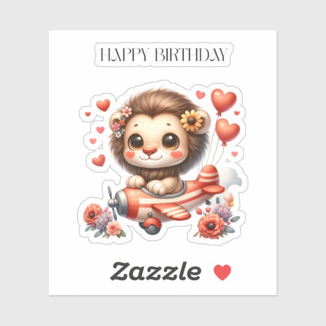 Lion Pilot Birthday Sticker (Sheet)