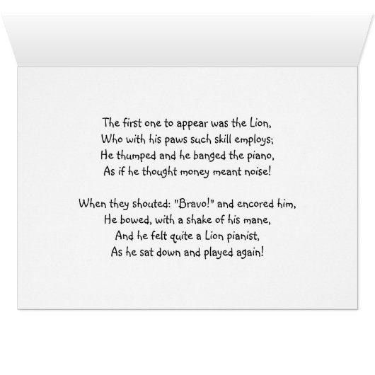 Lion Playing Piano Antique Louis Wain Drawing (Inside Horizontal (Bottom))