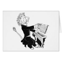 Lion Playing Piano Antique Louis Wain Drawing