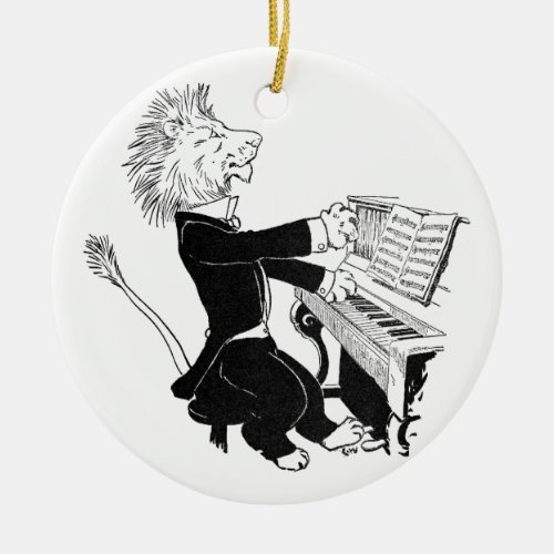 Lion Playing Piano Antique Louis Wain Drawing Ceramic Ornament