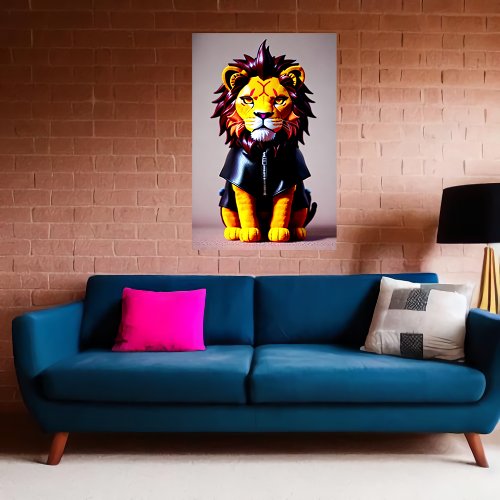 Lion plush toy in black cloths  AI Art   Poster