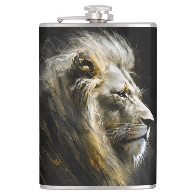 Lion Portrait Animal Nature Wildlife Dark Painting Flask (Front)