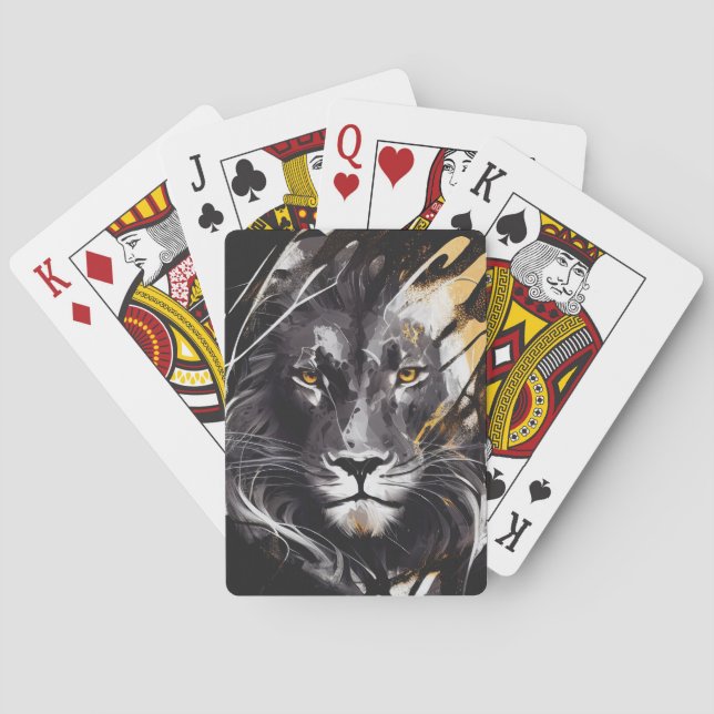 Lion Portrait Animal Painting Wildlife Adventure Poker Cards (Back)