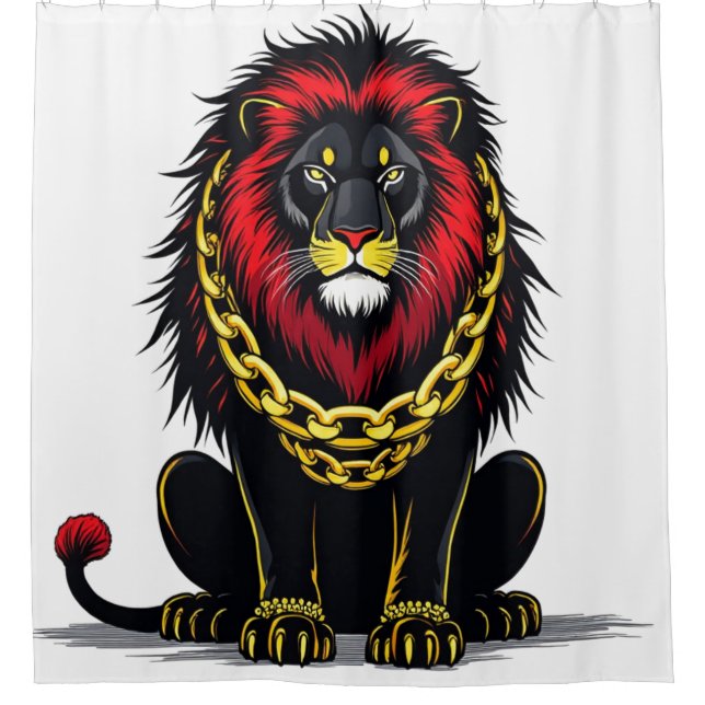 Lion Portrait Bold Gold Chain Shower Curtain (Front)