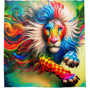 Lion Portrait Electric Color Mane Shower Curtain