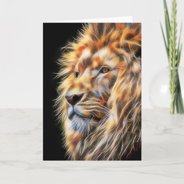 Lion Portrait Fractal And Paint Digital, Greeting Card (Front)