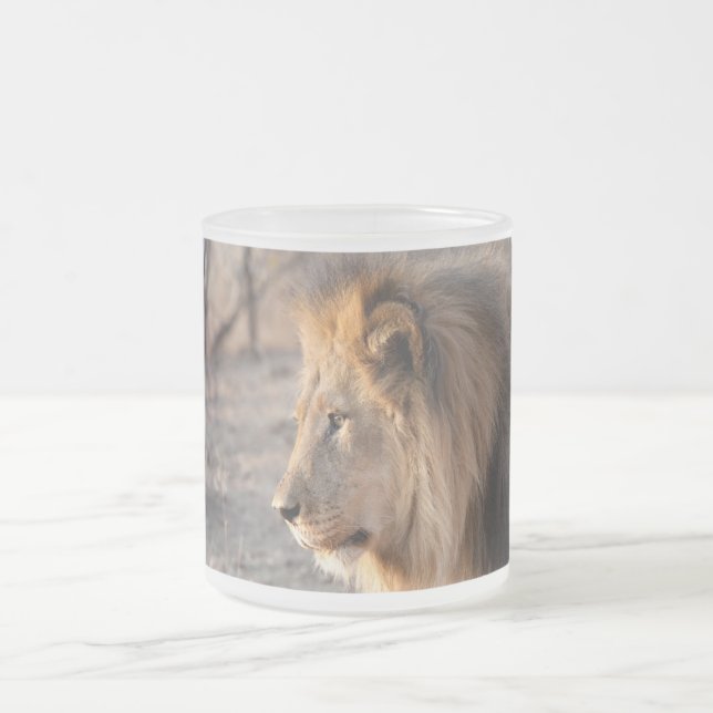 Lion Portrait Frosted Glass Coffee Mug (Center)