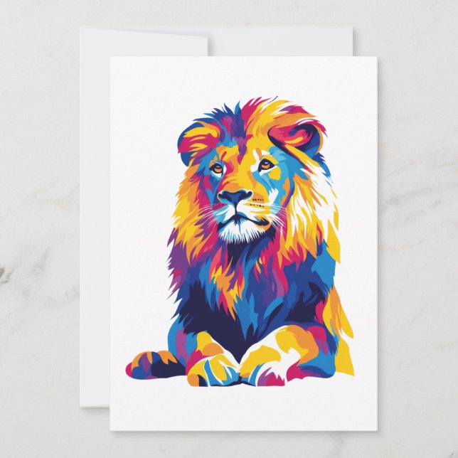 Lion Portrait Illustration Watercolour Painting Invitation (Front)