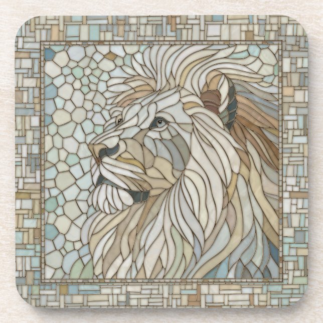 Lion Portrait Mosaic Art  Beverage Coaster (Front)