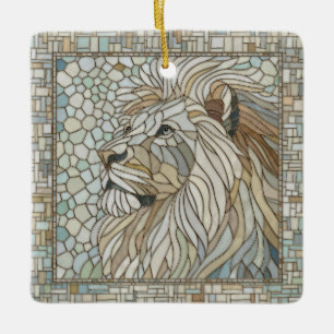 Lion Portrait Mosaic Art Ceramic Ornament