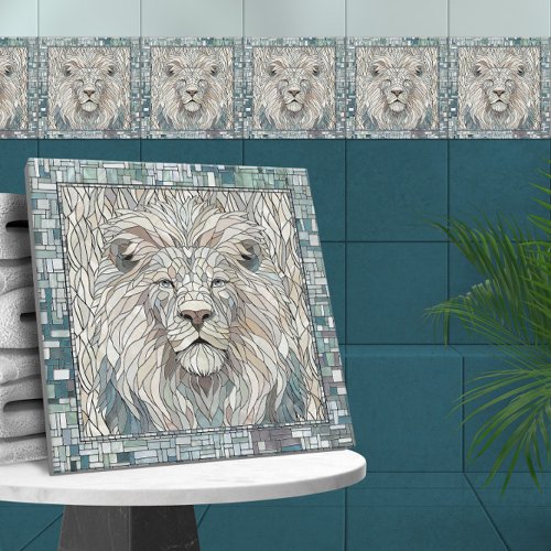 Lion Portrait Mosaic Art  Ceramic Tile