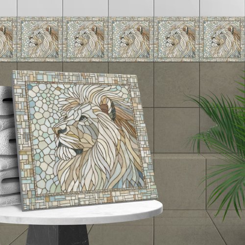 Lion Portrait Mosaic Art  Ceramic Tile