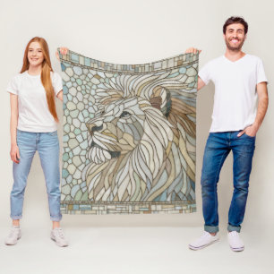 Lion Portrait Mosaic Art Fleece Blanket
