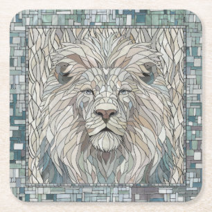 Lion Portrait Mosaic Art  Square Paper Coaster