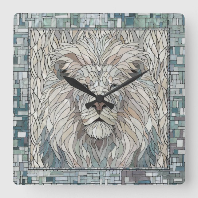 Lion Portrait Mosaic Art  Square Wall Clock (Front)