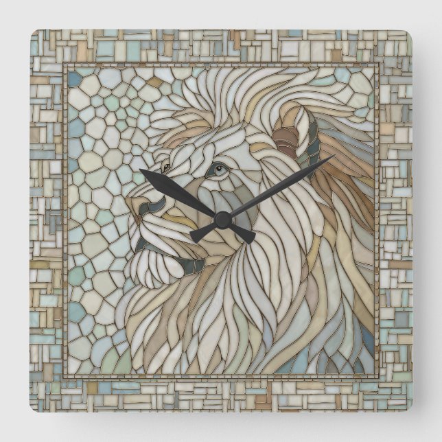 Lion Portrait Mosaic Art  Square Wall Clock (Front)