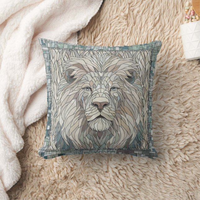 Lion Portrait Mosaic Art  Throw Pillow (Blanket)
