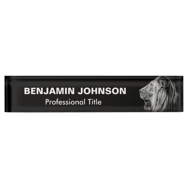 Lion Portrait on Black Desk Name Plate (Front)