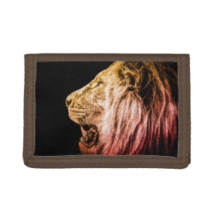 Lion Portrait on Black Trifold Wallet
