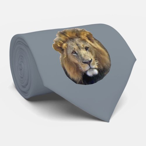 Lion Portrait on Gray Neck Tie