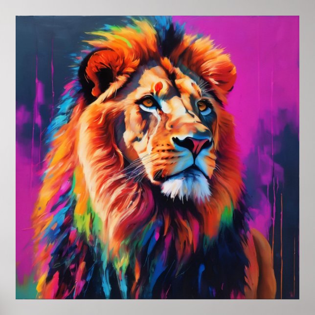 Lion Portrait Painting Art Poster (Front)