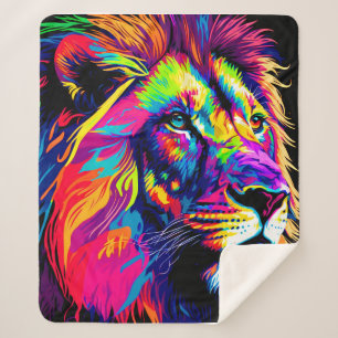 Lion Portrait Painting Sherpa Blanket