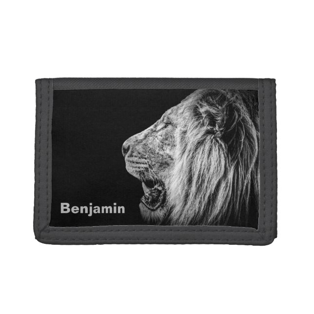 Lion Portrait Photo Personalized Name Trifold Wallet (Front)