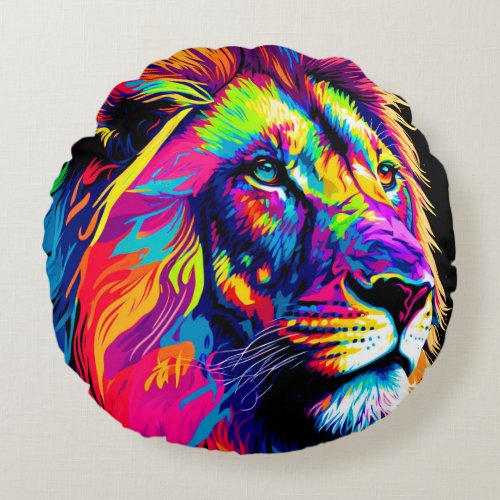 Lion Portrait Round Pillow