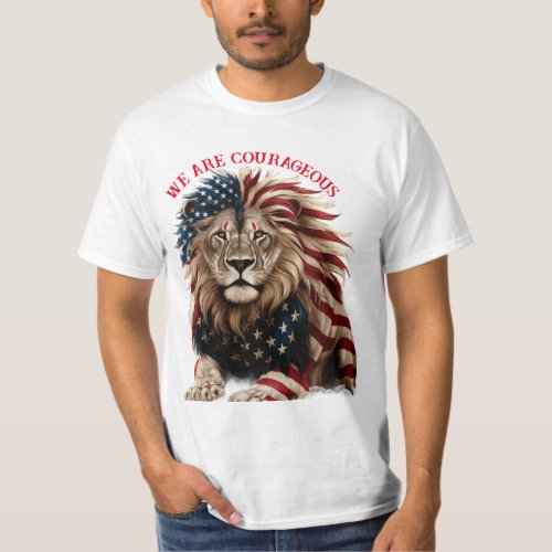   LION PORTRAIT STRIPES WITH AMERICAN FLAG DESIGN T_Shirt