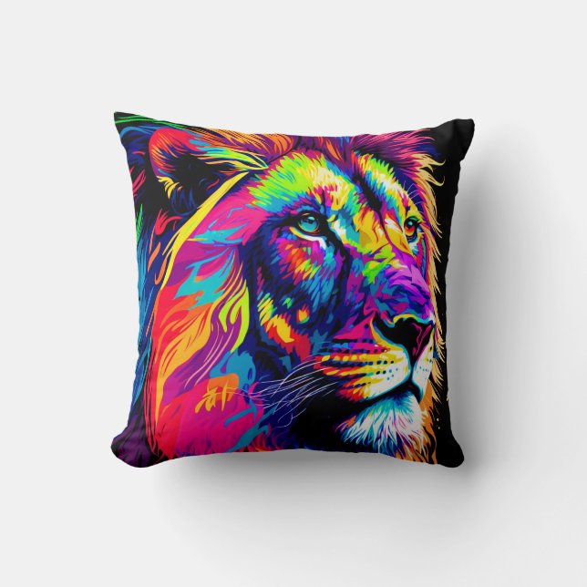 Lion Portrait Throw Pillow (Front)