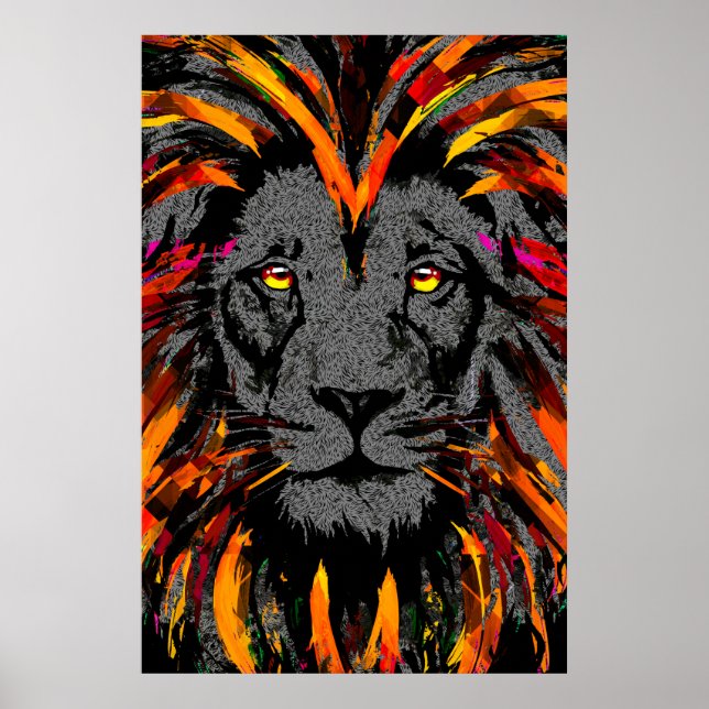 Lion Poster | Orange Dark Lion Illustration (Front)