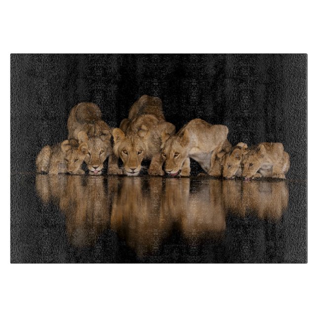 Lion Pride Drinks at the Water Hole at Night Cutting Board (Front)