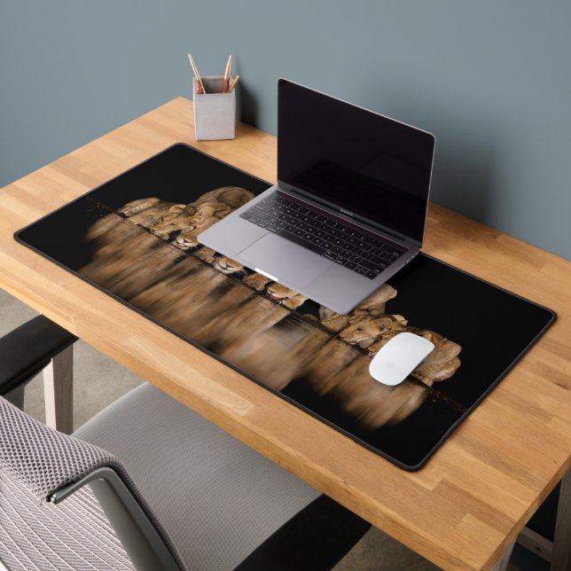 Lion Pride Drinks at the Water Hole at Night Desk Mat (Office 2)