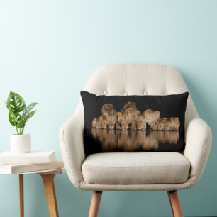 Lion Pride Drinks at the Water Hole at Night Lumbar Pillow