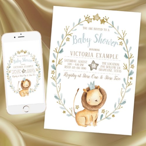 Lion Prince Baby Shower Invitations