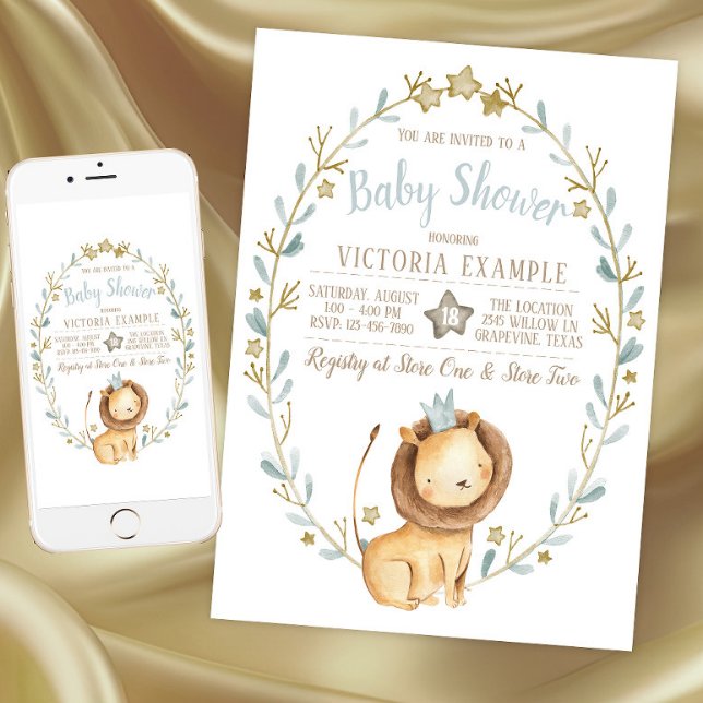 Lion Prince Baby Shower Invitations