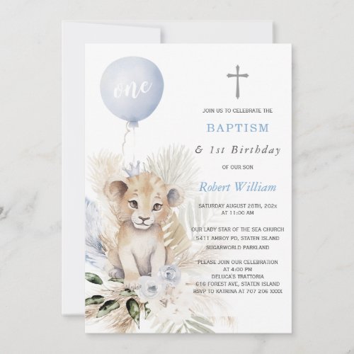 Lion Prince First Birthday and Baptism Invitation