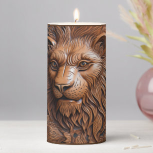 Lion Print Leather-Look 3D Look Pillar Candle