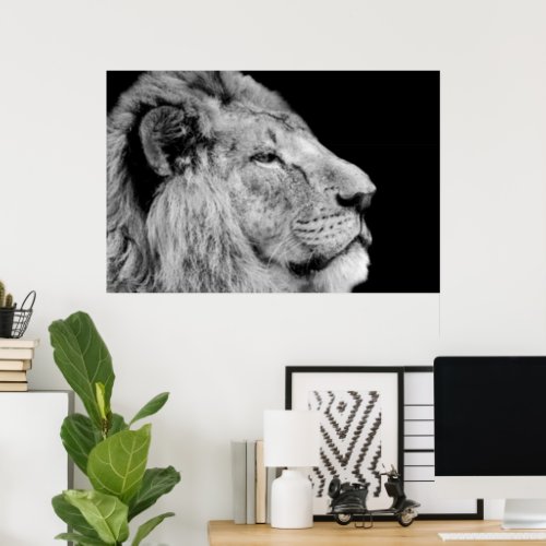 Lion Profile in Black and White Poster