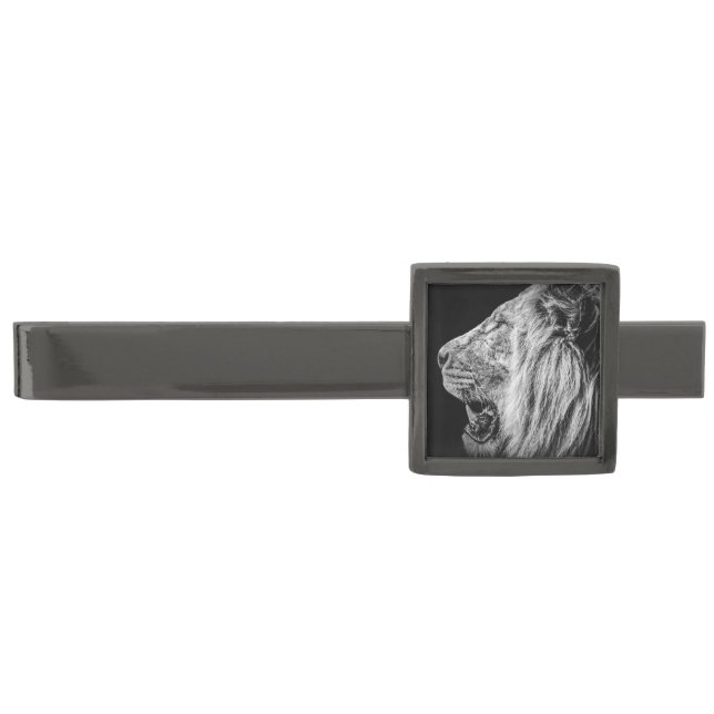 Lion Profile Photo on Black Gunmetal Finish Tie Bar (Front)