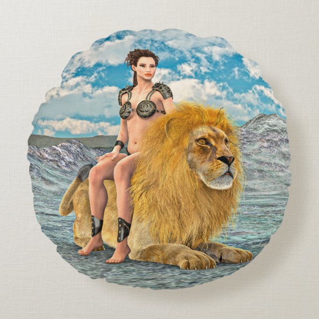 Lion Queen Fantasy Round Pillow (Front)
